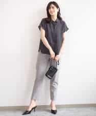 FIBGD23080 OFUON le MK(オフオン　ル　エムケー) メタル釦シアーフレンチスリーブブラウス/接触冷感/洗える/WEB限定サイズあり ライトブルー