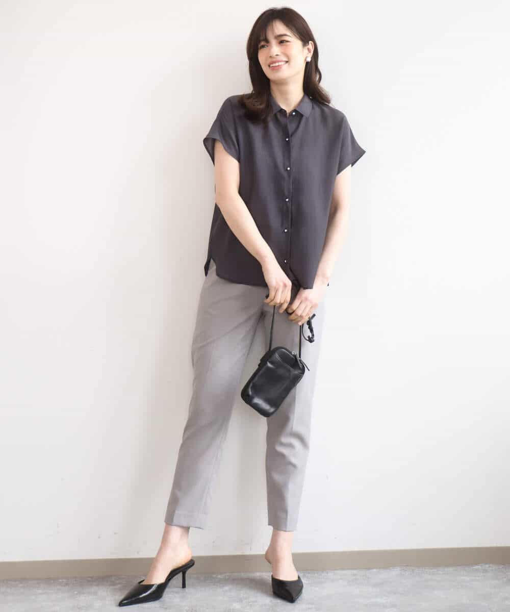 FIBGD23080 OFUON le MK(オフオン　ル　エムケー) メタル釦シアーフレンチスリーブブラウス/接触冷感/洗える/WEB限定サイズあり ライトブルー