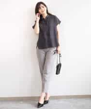 FIBGD23080 OFUON le MK(オフオン　ル　エムケー) メタル釦シアーフレンチスリーブブラウス/接触冷感/洗える/WEB限定サイズあり ライトブルー