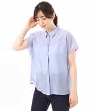 FIBGD23080 OFUON le MK(オフオン　ル　エムケー) メタル釦シアーフレンチスリーブブラウス/接触冷感/洗える/WEB限定サイズあり ライトブルー