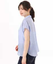 FIBGD23080 OFUON le MK(オフオン　ル　エムケー) メタル釦シアーフレンチスリーブブラウス/接触冷感/洗える/WEB限定サイズあり ライトブルー