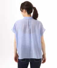 FIBGD23080 OFUON le MK(オフオン　ル　エムケー) メタル釦シアーフレンチスリーブブラウス/接触冷感/洗える/WEB限定サイズあり ライトブルー