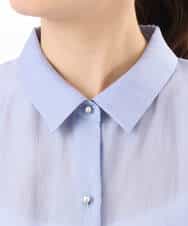 FIBGD23080 OFUON le MK(オフオン　ル　エムケー) メタル釦シアーフレンチスリーブブラウス/接触冷感/洗える/WEB限定サイズあり ライトブルー