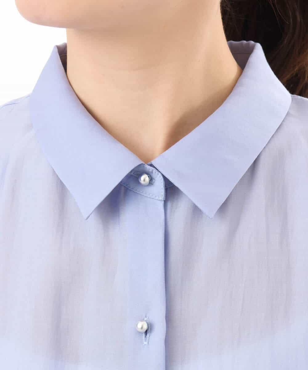 FIBGD23080 OFUON le MK(オフオン　ル　エムケー) メタル釦シアーフレンチスリーブブラウス/接触冷感/洗える/WEB限定サイズあり ライトブルー