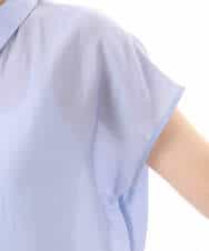 FIBGD23080 OFUON le MK(オフオン　ル　エムケー) メタル釦シアーフレンチスリーブブラウス/接触冷感/洗える/WEB限定サイズあり ライトブルー