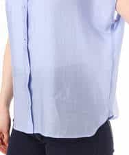 FIBGD23080 OFUON le MK(オフオン　ル　エムケー) メタル釦シアーフレンチスリーブブラウス/接触冷感/洗える/WEB限定サイズあり ライトブルー