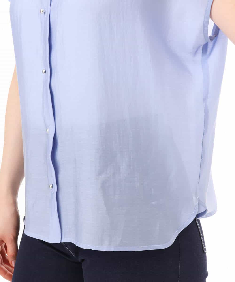 FIBGD23080 OFUON le MK(オフオン　ル　エムケー) メタル釦シアーフレンチスリーブブラウス/接触冷感/洗える/WEB限定サイズあり ライトブルー