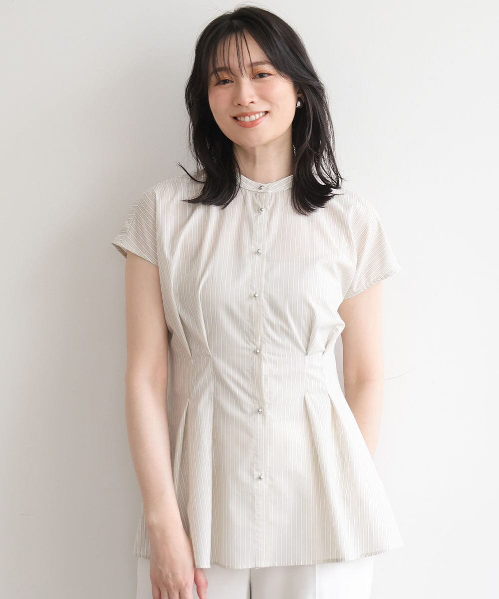 FIBGD24080 OFUON le MK(オフオン　ル　エムケー) ストライプローンブラウス/接触冷感/通気性/透湿性/WEB限定サイズあり ベージュ