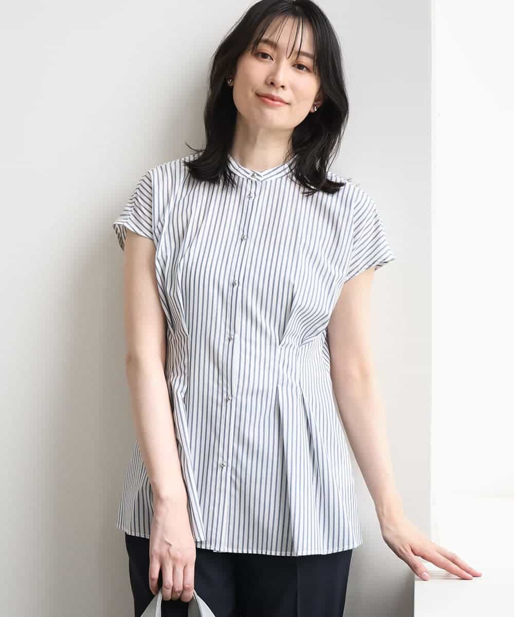 FIBGD24080 OFUON le MK(オフオン　ル　エムケー) ストライプローンブラウス/接触冷感/通気性/透湿性/WEB限定サイズあり ホワイト