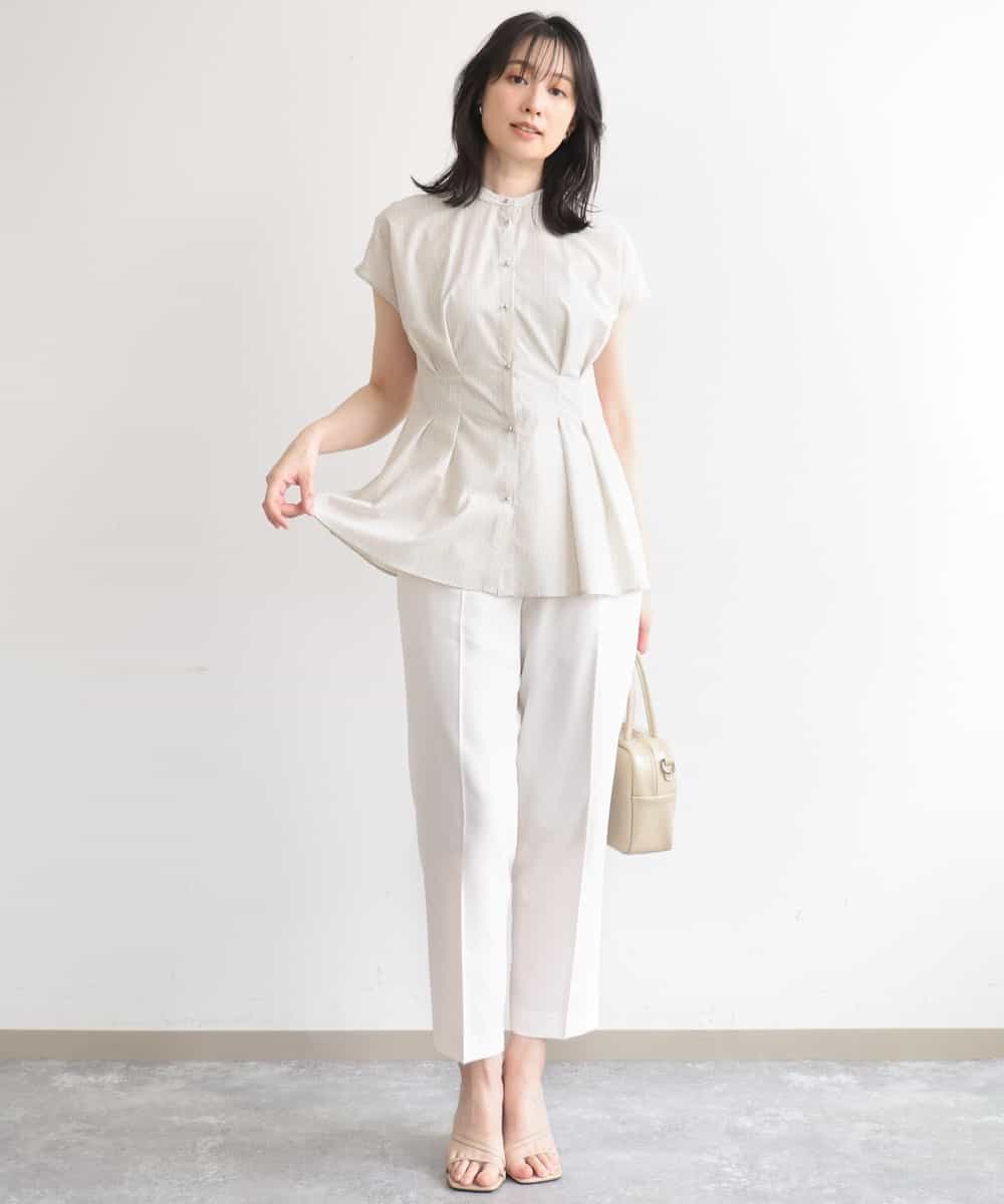 FIBGD24080 OFUON le MK(オフオン　ル　エムケー) ストライプローンブラウス/接触冷感/通気性/透湿性/WEB限定サイズあり ベージュ