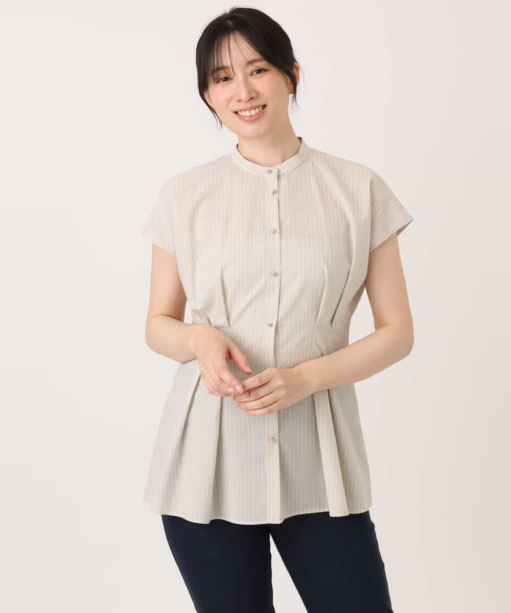 FIBGD24080 OFUON le MK(オフオン　ル　エムケー) ストライプローンブラウス/接触冷感/通気性/透湿性/WEB限定サイズあり ベージュ