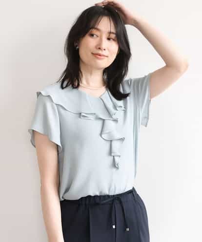 FIBGD25080  フロントフリルVネックブラウス/UVカット/接触冷感/速乾性/洗濯機で洗える/WEB限定サイズあり