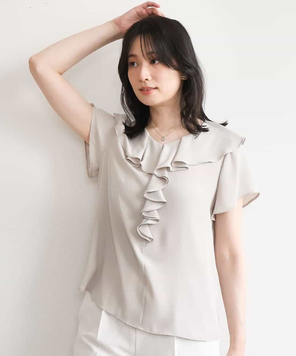 FIBGD25080 OFUON le MK(オフオン　ル　エムケー) フロントフリルVネックブラウス/UVカット/接触冷感/速乾性/洗濯機で洗える/WEB限定サイズあり ミント