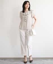 FIBGD25080 OFUON le MK(オフオン　ル　エムケー) フロントフリルVネックブラウス/UVカット/接触冷感/速乾性/洗濯機で洗える/WEB限定サイズあり ミント