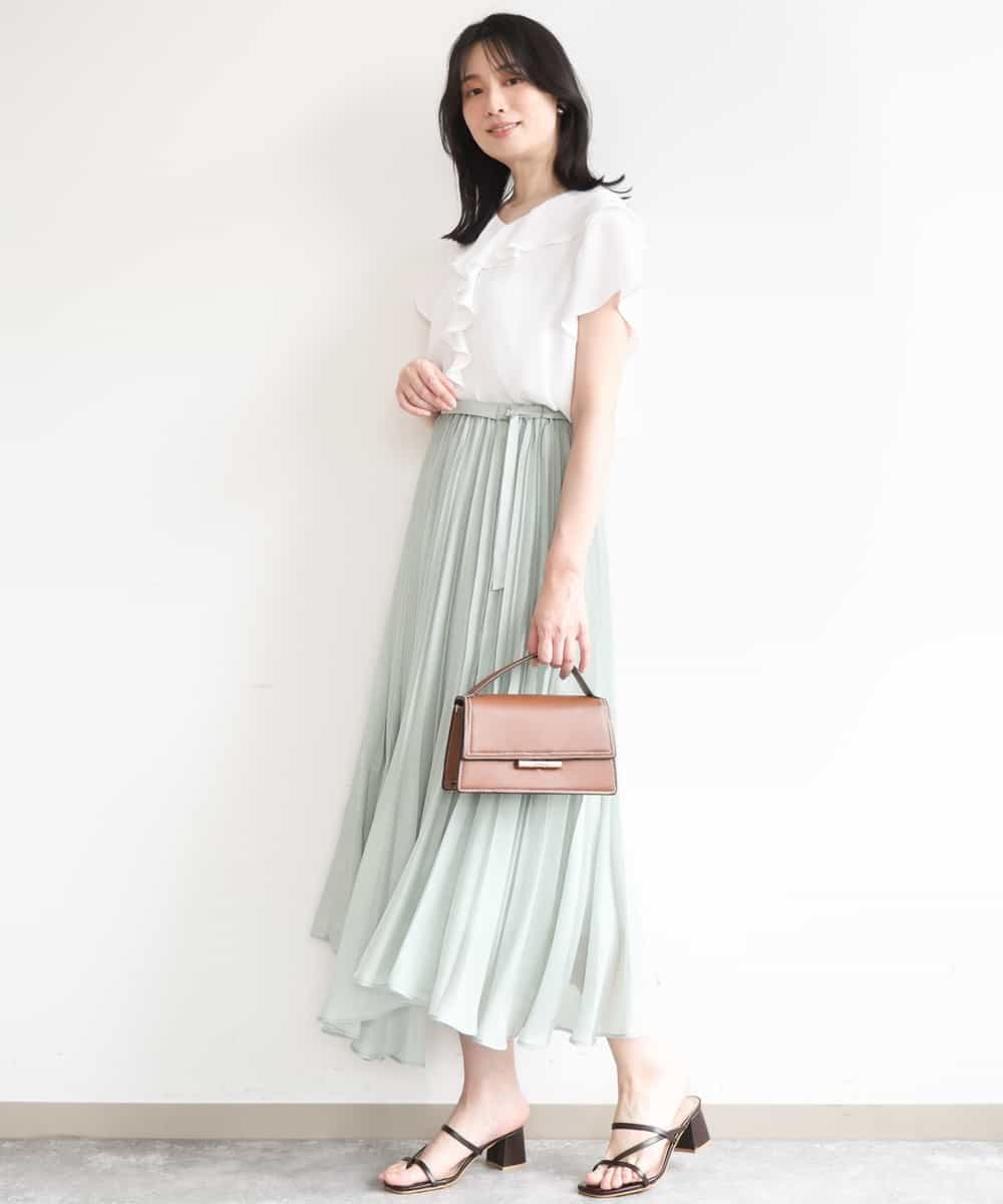 FIBGD25080 OFUON le MK(オフオン　ル　エムケー) フロントフリルVネックブラウス/UVカット/接触冷感/速乾性/洗濯機で洗える/WEB限定サイズあり ミント