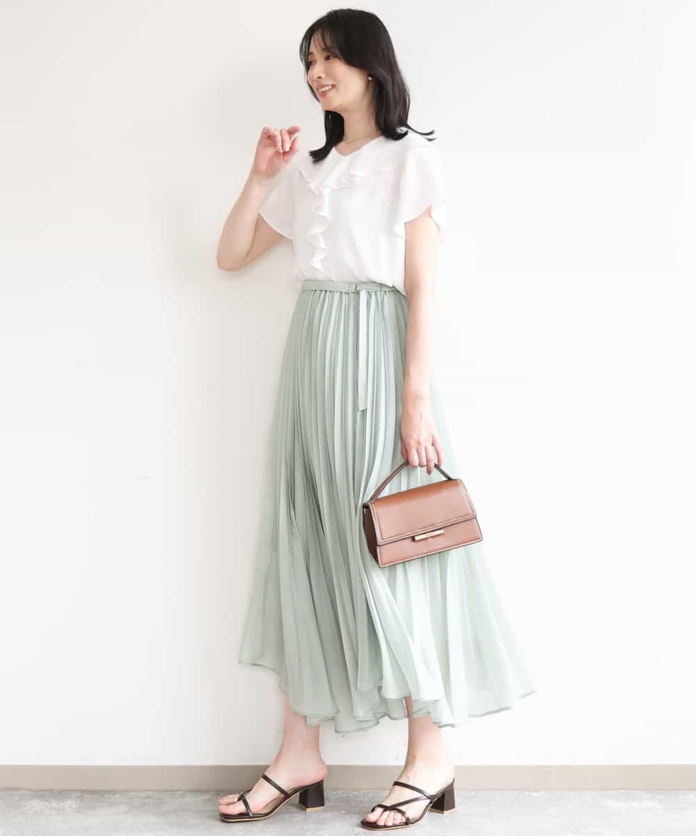 FIBGD25080 OFUON le MK(オフオン　ル　エムケー) フロントフリルVネックブラウス/UVカット/接触冷感/速乾性/洗濯機で洗える/WEB限定サイズあり ミント