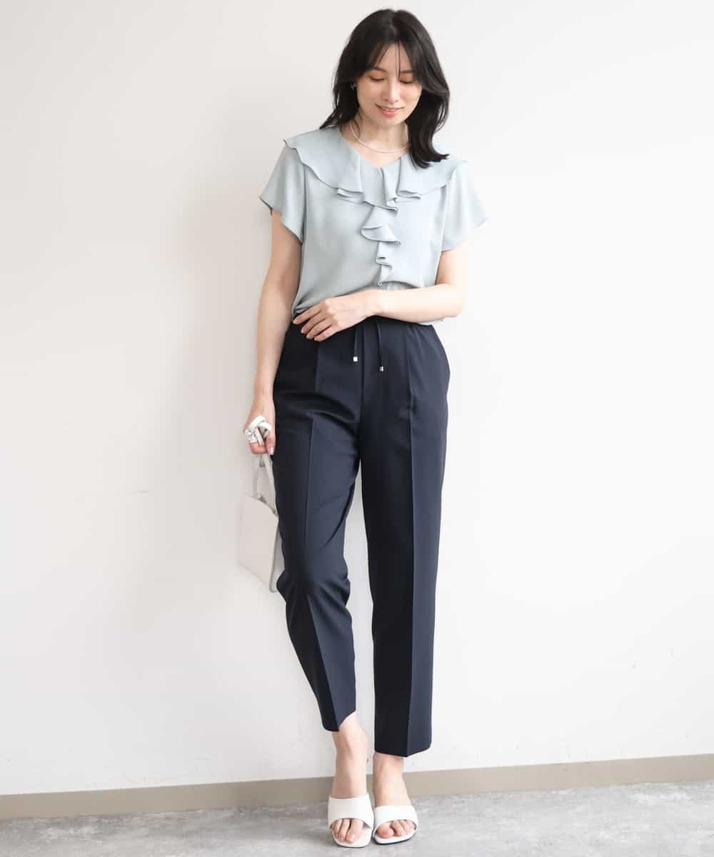 FIBGD25080 OFUON le MK(オフオン　ル　エムケー) フロントフリルVネックブラウス/UVカット/接触冷感/速乾性/洗濯機で洗える/WEB限定サイズあり ミント