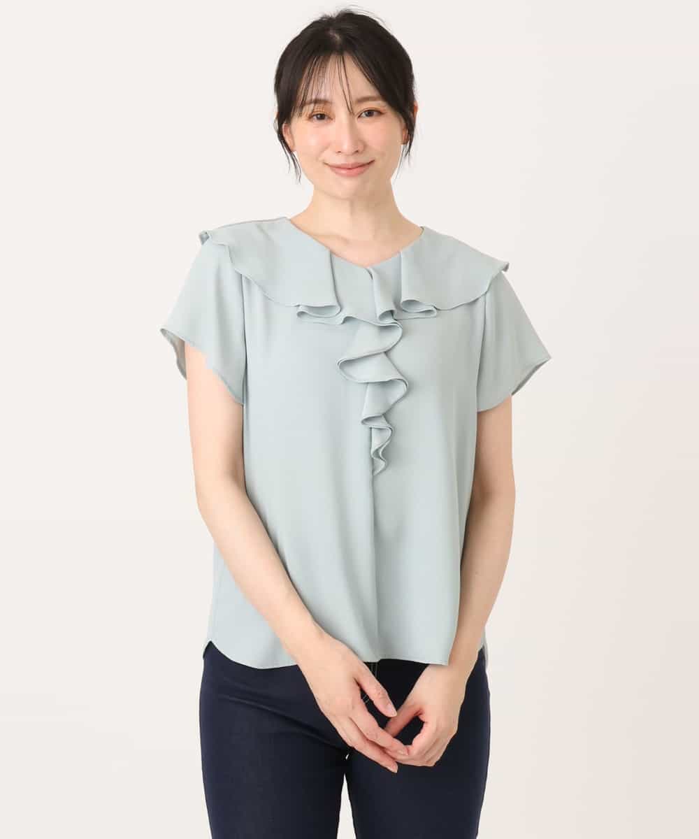 FIBGD25080 OFUON le MK(オフオン　ル　エムケー) フロントフリルVネックブラウス/UVカット/接触冷感/速乾性/洗濯機で洗える/WEB限定サイズあり ミント