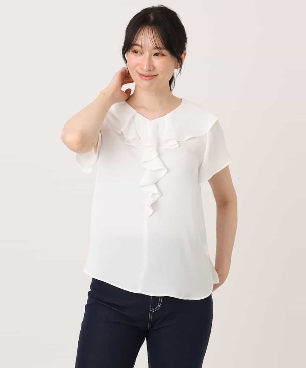 FIBGD25080 OFUON le MK(オフオン　ル　エムケー) フロントフリルVネックブラウス/UVカット/接触冷感/速乾性/洗濯機で洗える/WEB限定サイズあり ミント
