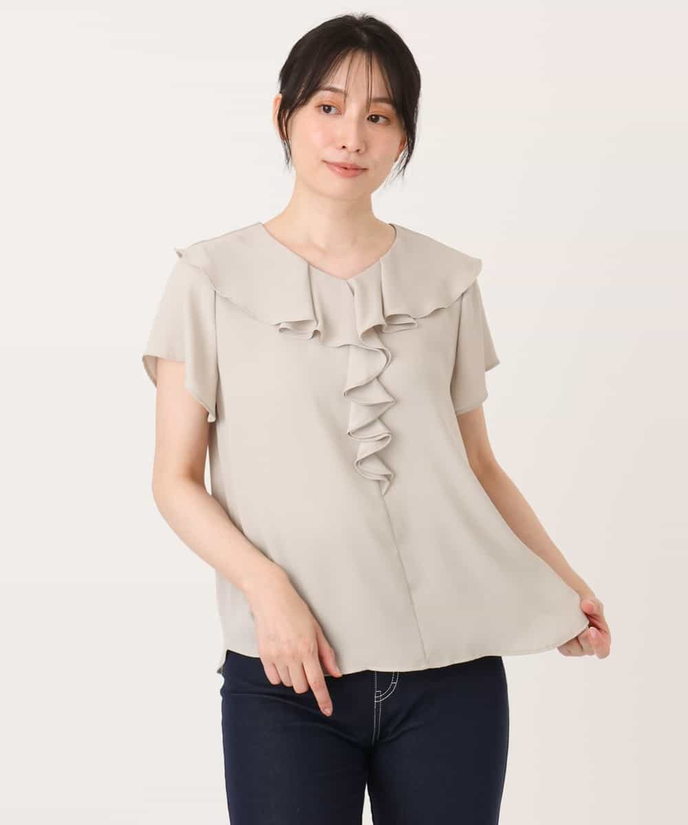 FIBGD25080 OFUON le MK(オフオン　ル　エムケー) フロントフリルVネックブラウス/UVカット/接触冷感/速乾性/洗濯機で洗える/WEB限定サイズあり ミント