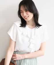 FIBGD25080 OFUON le MK(オフオン　ル　エムケー) フロントフリルVネックブラウス/UVカット/接触冷感/速乾性/洗濯機で洗える/WEB限定サイズあり ホワイト