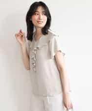 FIBGD25080 OFUON le MK(オフオン　ル　エムケー) フロントフリルVネックブラウス/UVカット/接触冷感/速乾性/洗濯機で洗える/WEB限定サイズあり ベージュ