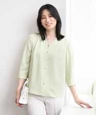 FIBGE21060 OFUON le MK(オフオン　ル　エムケー) サテンジョーゼットVネックブラウス/UVカット/接触冷感/洗濯機で洗える/WEB限定サイズあり ライトグリーン