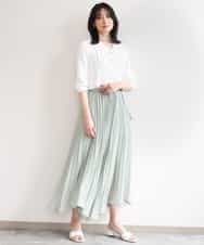 FIBGE21060 OFUON le MK(オフオン　ル　エムケー) サテンジョーゼットVネックブラウス/UVカット/接触冷感/洗濯機で洗える/WEB限定サイズあり ライトグリーン