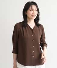 FIBGE21060 OFUON le MK(オフオン　ル　エムケー) サテンジョーゼットVネックブラウス/UVカット/接触冷感/洗濯機で洗える/WEB限定サイズあり ライトグリーン