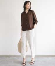 FIBGE21060 OFUON le MK(オフオン　ル　エムケー) サテンジョーゼットVネックブラウス/UVカット/接触冷感/洗濯機で洗える/WEB限定サイズあり ライトグリーン