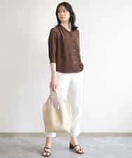 FIBGE21060 OFUON le MK(オフオン　ル　エムケー) サテンジョーゼットVネックブラウス/UVカット/接触冷感/洗濯機で洗える/WEB限定サイズあり ライトグリーン