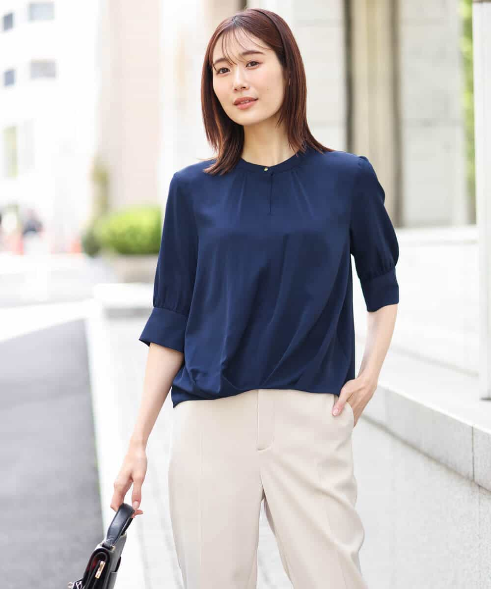 ELIN エリン 日本製 back open shirt バックオープンシャツ 11802-12-3033 38 オフホワイト スタンドカラー トップス【ELIN】