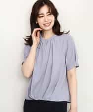 FIBHD18060 OFUON le MK(オフオン　ル　エムケー) フロントタックジョーゼットブラウス/接触冷感/UVカット/洗濯機で洗える/WEB限定サイズあり グレイッシュブルー