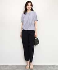 FIBHD18060 OFUON le MK(オフオン　ル　エムケー) フロントタックジョーゼットブラウス/接触冷感/UVカット/洗濯機で洗える/WEB限定サイズあり グレイッシュブルー