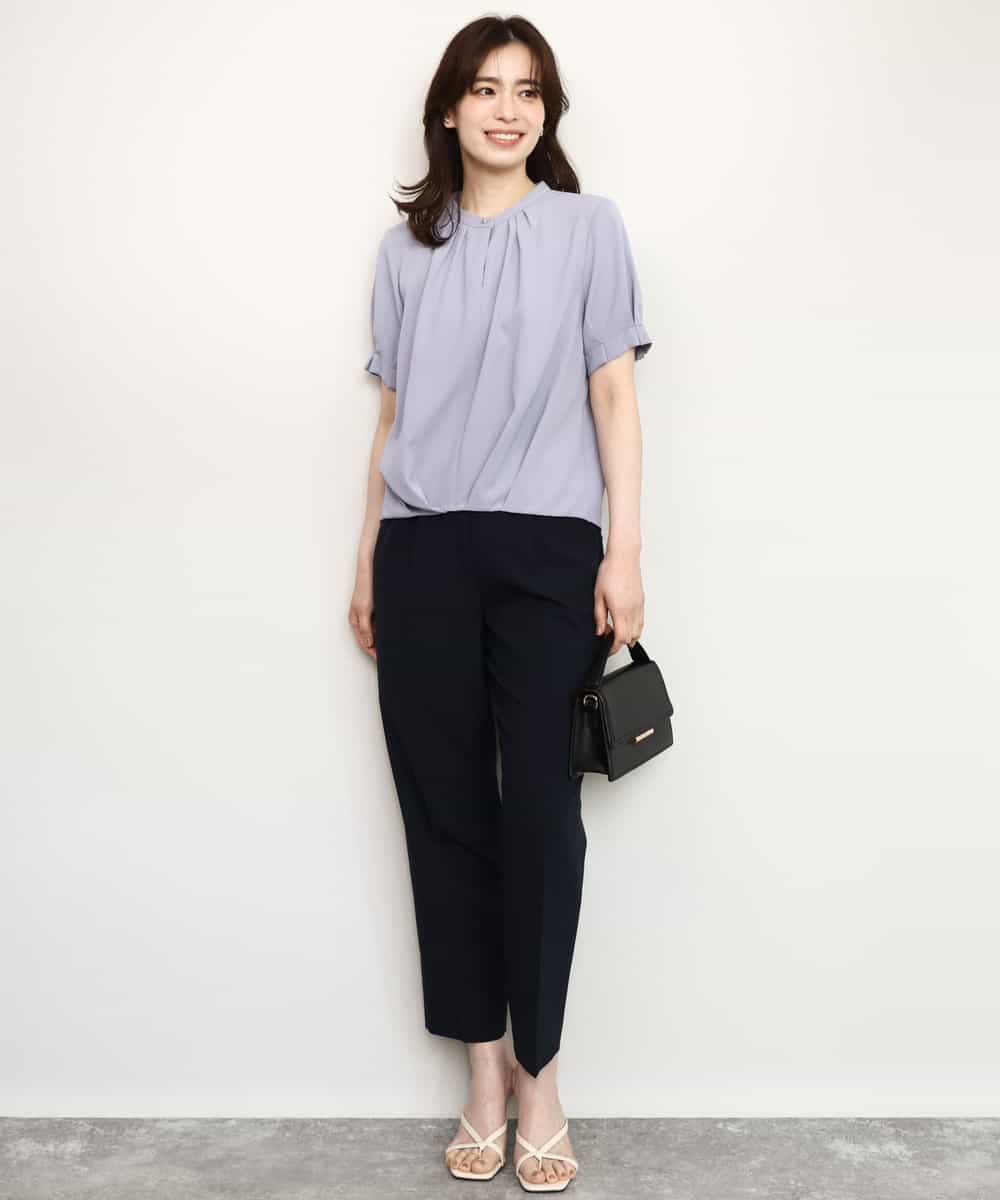 FIBHD18060 OFUON le MK(オフオン　ル　エムケー) フロントタックジョーゼットブラウス/接触冷感/UVカット/洗濯機で洗える/WEB限定サイズあり グレイッシュブルー