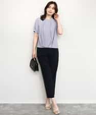 FIBHD18060 OFUON le MK(オフオン　ル　エムケー) フロントタックジョーゼットブラウス/接触冷感/UVカット/洗濯機で洗える/WEB限定サイズあり グレイッシュブルー