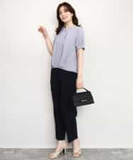 FIBHD18060 OFUON le MK(オフオン　ル　エムケー) フロントタックジョーゼットブラウス/接触冷感/UVカット/洗濯機で洗える/WEB限定サイズあり グレイッシュブルー