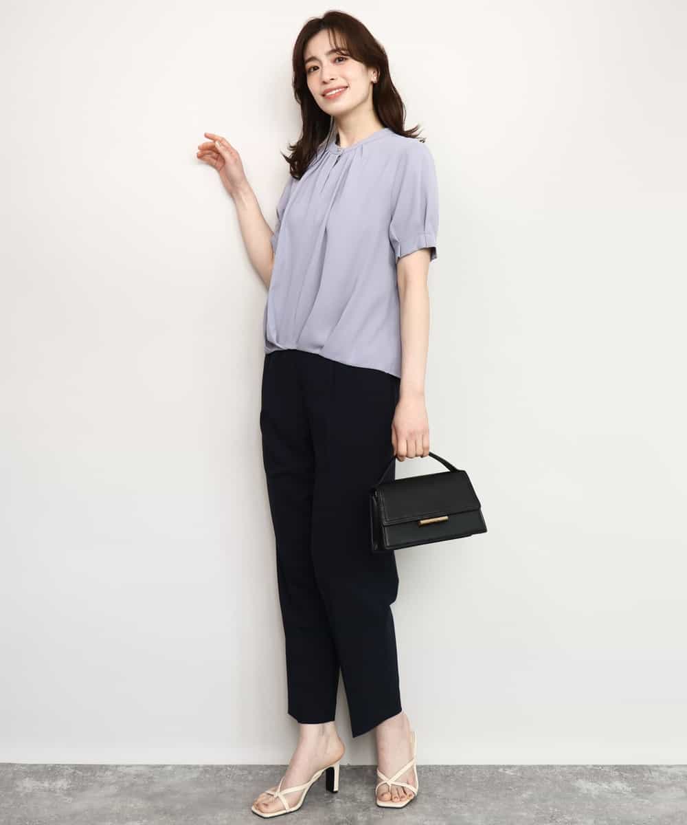 FIBHD18060 OFUON le MK(オフオン　ル　エムケー) フロントタックジョーゼットブラウス/接触冷感/UVカット/洗濯機で洗える/WEB限定サイズあり グレイッシュブルー