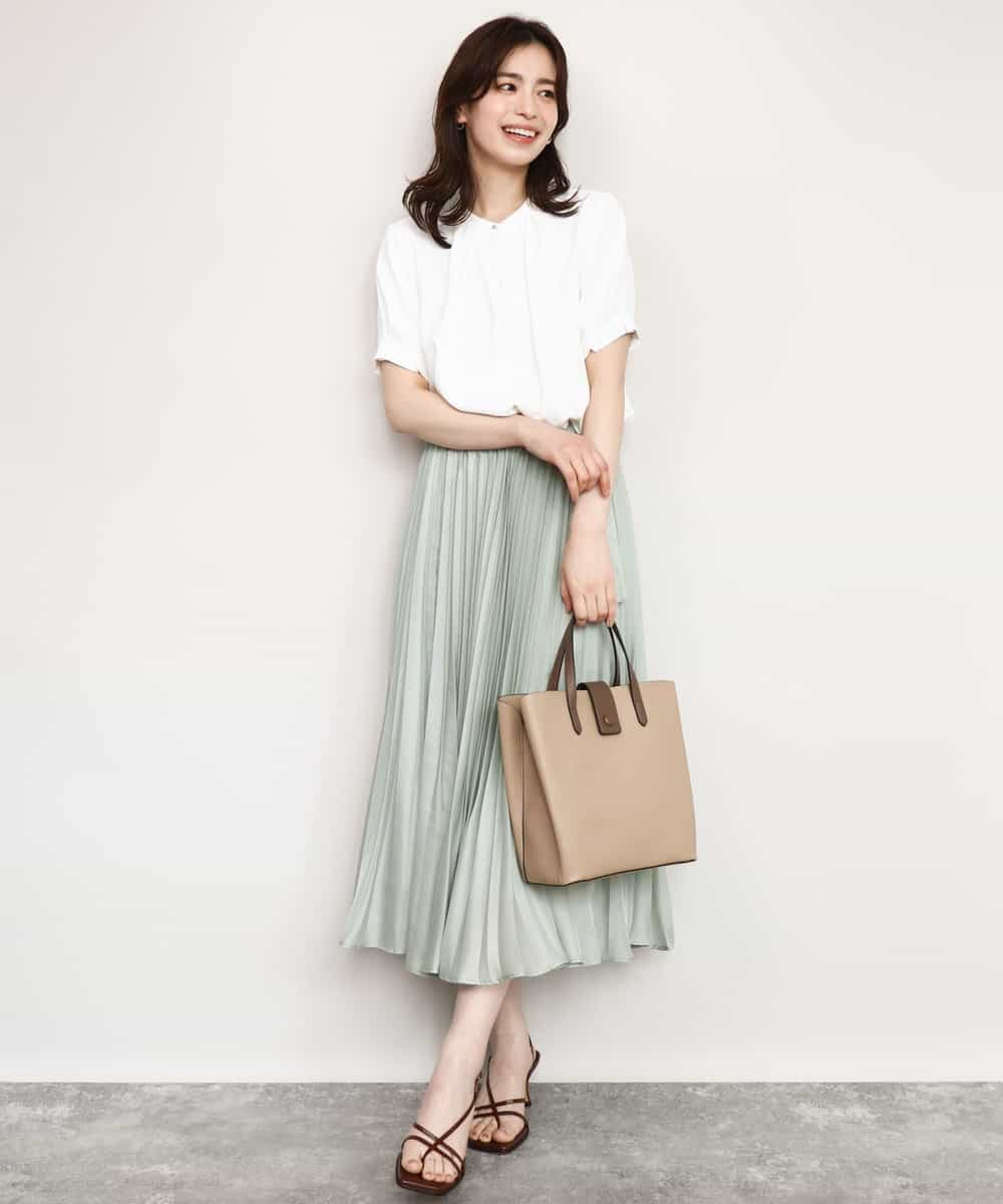 FIBHD18060 OFUON le MK(オフオン　ル　エムケー) フロントタックジョーゼットブラウス/接触冷感/UVカット/洗濯機で洗える/WEB限定サイズあり グレイッシュブルー