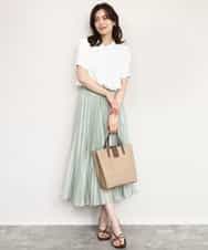 FIBHD18060 OFUON le MK(オフオン　ル　エムケー) フロントタックジョーゼットブラウス/接触冷感/UVカット/洗濯機で洗える/WEB限定サイズあり グレイッシュブルー