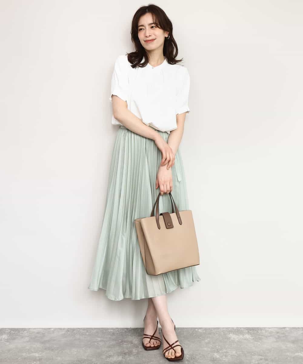 FIBHD18060 OFUON le MK(オフオン　ル　エムケー) フロントタックジョーゼットブラウス/接触冷感/UVカット/洗濯機で洗える/WEB限定サイズあり グレイッシュブルー