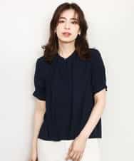 FIBHD18060 OFUON le MK(オフオン　ル　エムケー) フロントタックジョーゼットブラウス/接触冷感/UVカット/洗濯機で洗える/WEB限定サイズあり グレイッシュブルー