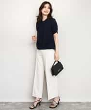 FIBHD18060 OFUON le MK(オフオン　ル　エムケー) フロントタックジョーゼットブラウス/接触冷感/UVカット/洗濯機で洗える/WEB限定サイズあり グレイッシュブルー