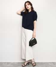 FIBHD18060 OFUON le MK(オフオン　ル　エムケー) フロントタックジョーゼットブラウス/接触冷感/UVカット/洗濯機で洗える/WEB限定サイズあり グレイッシュブルー