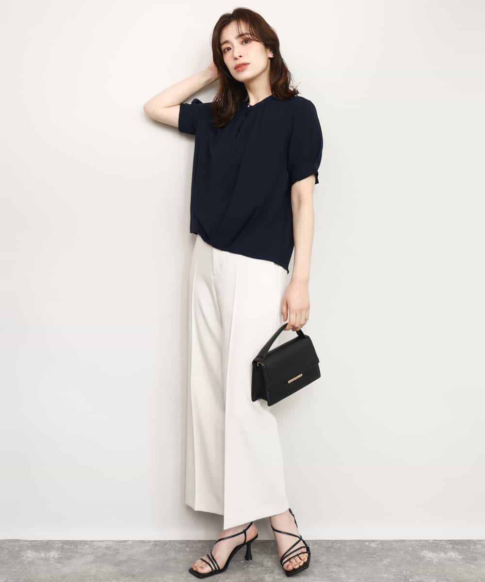 FIBHD18060 OFUON le MK(オフオン　ル　エムケー) フロントタックジョーゼットブラウス/接触冷感/UVカット/洗濯機で洗える/WEB限定サイズあり グレイッシュブルー