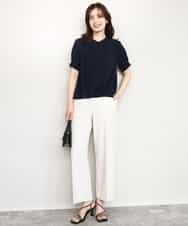 FIBHD18060 OFUON le MK(オフオン　ル　エムケー) フロントタックジョーゼットブラウス/接触冷感/UVカット/洗濯機で洗える/WEB限定サイズあり グレイッシュブルー