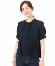 FIBHD18060 OFUON le MK(オフオン　ル　エムケー) フロントタックジョーゼットブラウス/接触冷感/UVカット/洗濯機で洗える/WEB限定サイズあり グレイッシュブルー