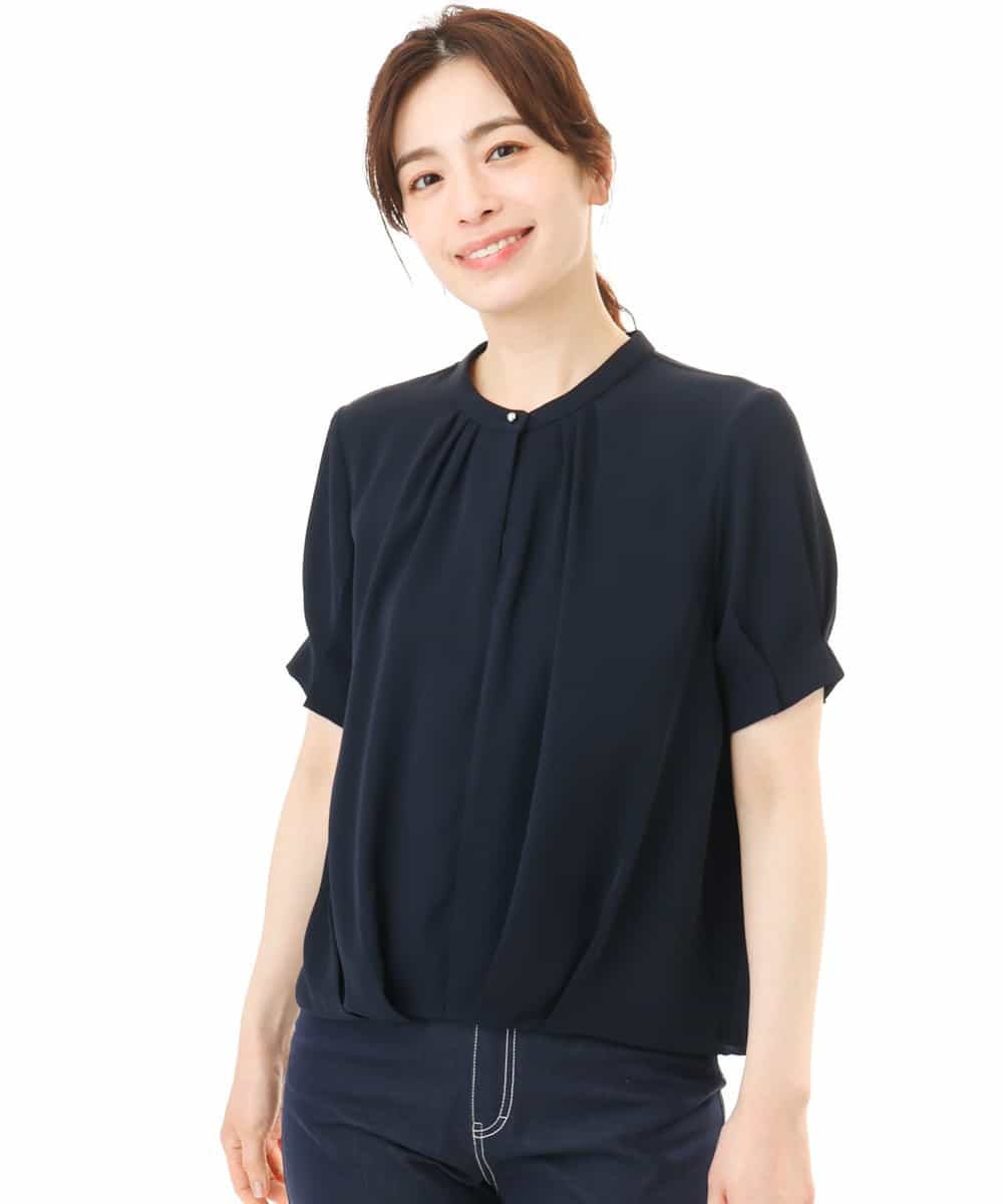 FIBHD18060 OFUON le MK(オフオン　ル　エムケー) フロントタックジョーゼットブラウス/接触冷感/UVカット/洗濯機で洗える/WEB限定サイズあり グレイッシュブルー