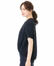 FIBHD18060 OFUON le MK(オフオン　ル　エムケー) フロントタックジョーゼットブラウス/接触冷感/UVカット/洗濯機で洗える/WEB限定サイズあり グレイッシュブルー