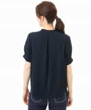 FIBHD18060 OFUON le MK(オフオン　ル　エムケー) フロントタックジョーゼットブラウス/接触冷感/UVカット/洗濯機で洗える/WEB限定サイズあり グレイッシュブルー